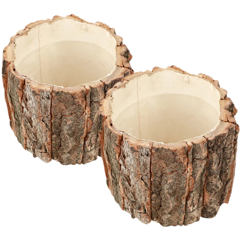 2 Pcs Flower Bucket Planter Log Holder Tree Stump Wood Decor Plant Pots Barrel Planter Garden Supplies Wooden Vase Rustic