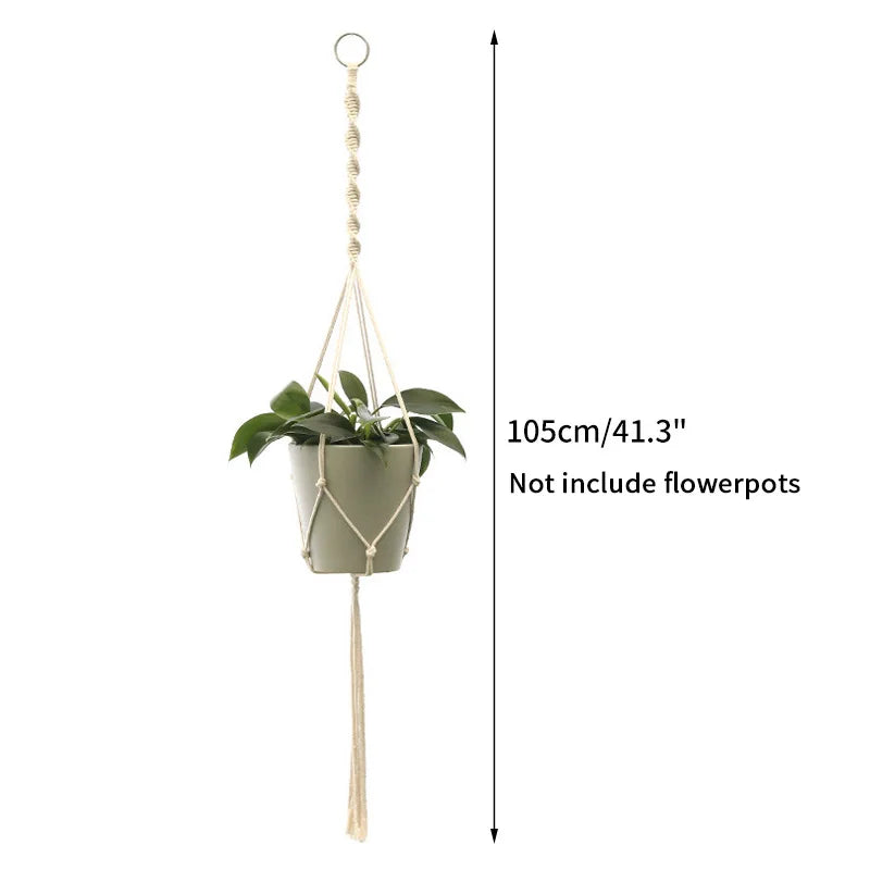 Gardening Green Plant Hanging Basket Cotton Rope Hanger Flower Pot Handmade Macrame Pot Pocket Wall Boho Courtyard Home Decor