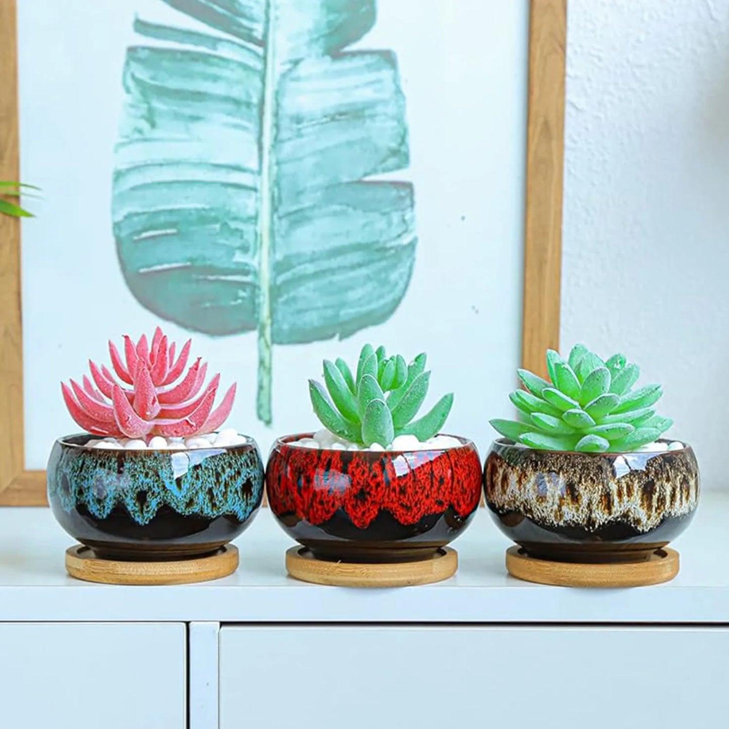 6Pc Ceramic Flower Pots Kiln Change Mini Wicker Bonsai Plant Flowerpot Mold Planters For Yard Garden Desktop Decor Flowers Ceram