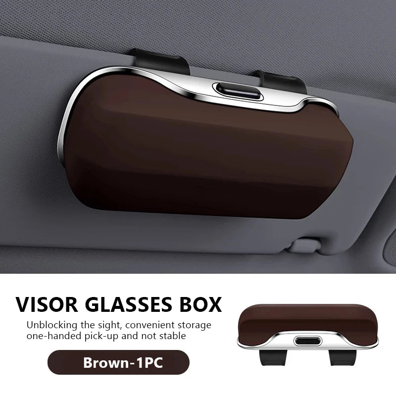 SEAMETAL Car Glasses Box Portable Press Switch Sunglasses Holder Support Driver Goggle Case Car Sun Visor Eyeglasses Storage Box