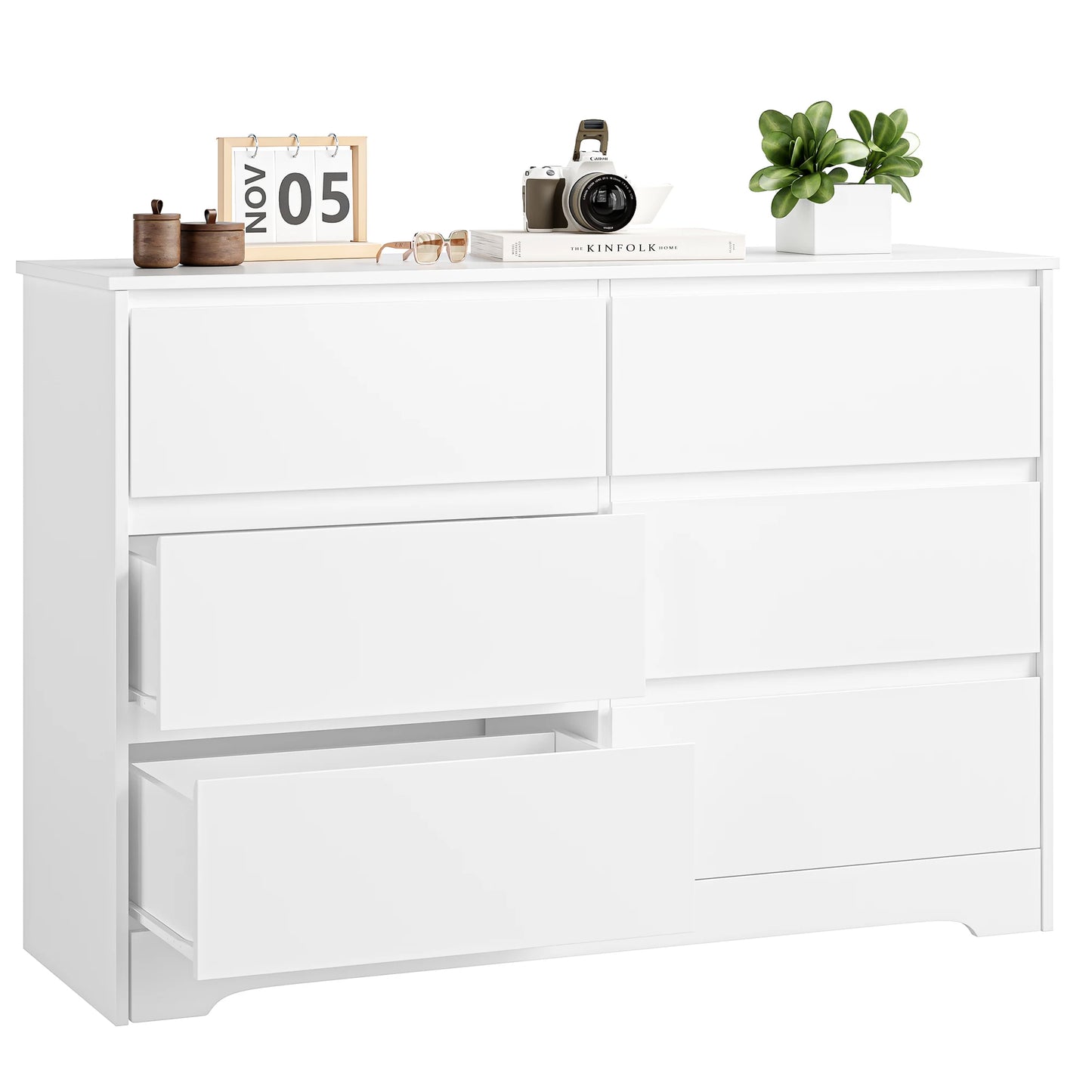 Getone White Chest of Drawers Bedroom Dresser, Bedroom Storage Cabinet with 6 Drawers Sideboard for Living Room 120x40x82cm