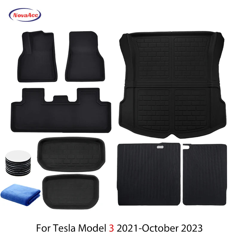 NovaAcc For Tesla Floor Mats Model Y 2017-2024 Model 3 2021 to 2024 Highland All Weather Trunk Mats Floor Liner Car Accessories