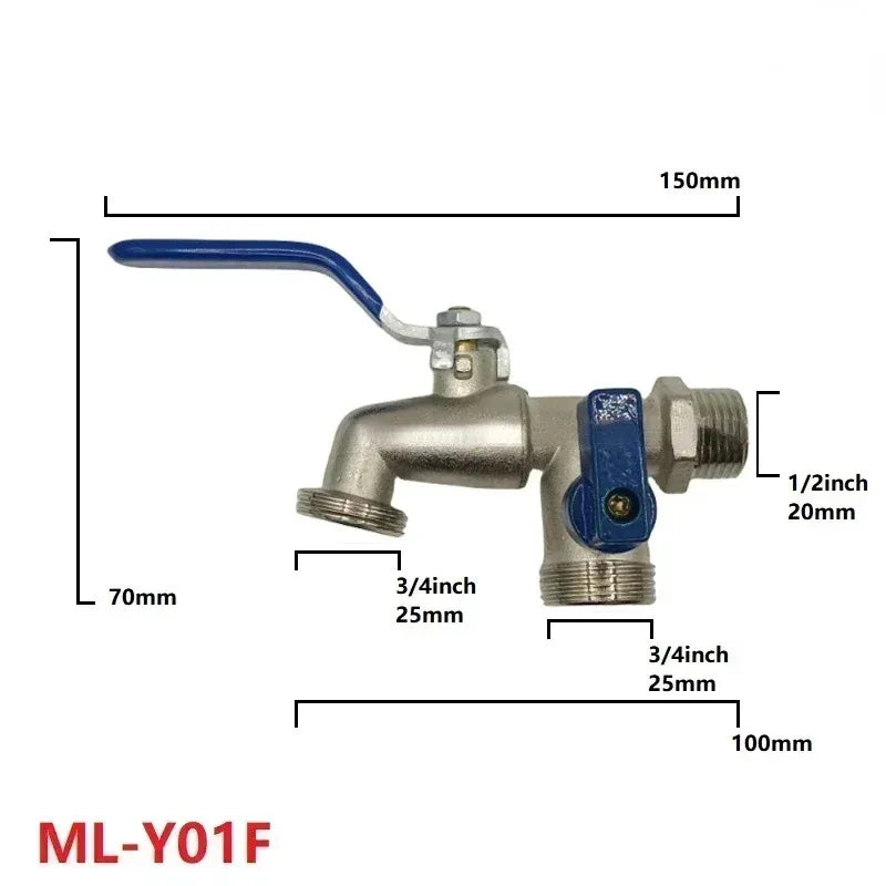 1/2'' 3/4'' Double Head Water Faucet Water Splitter Connector Coupling Adapter Valve Switch Garden Hose Irrigation Tap Joint
