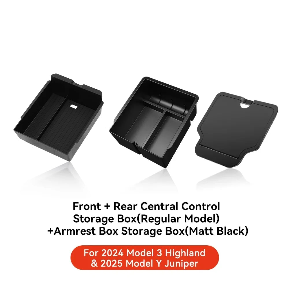 YZ For Tesla Model 3 Highland 2024 Model Y juniper 2025 Storage Box Center Armrest Hidden Box Cup Holder Organizer Accessories