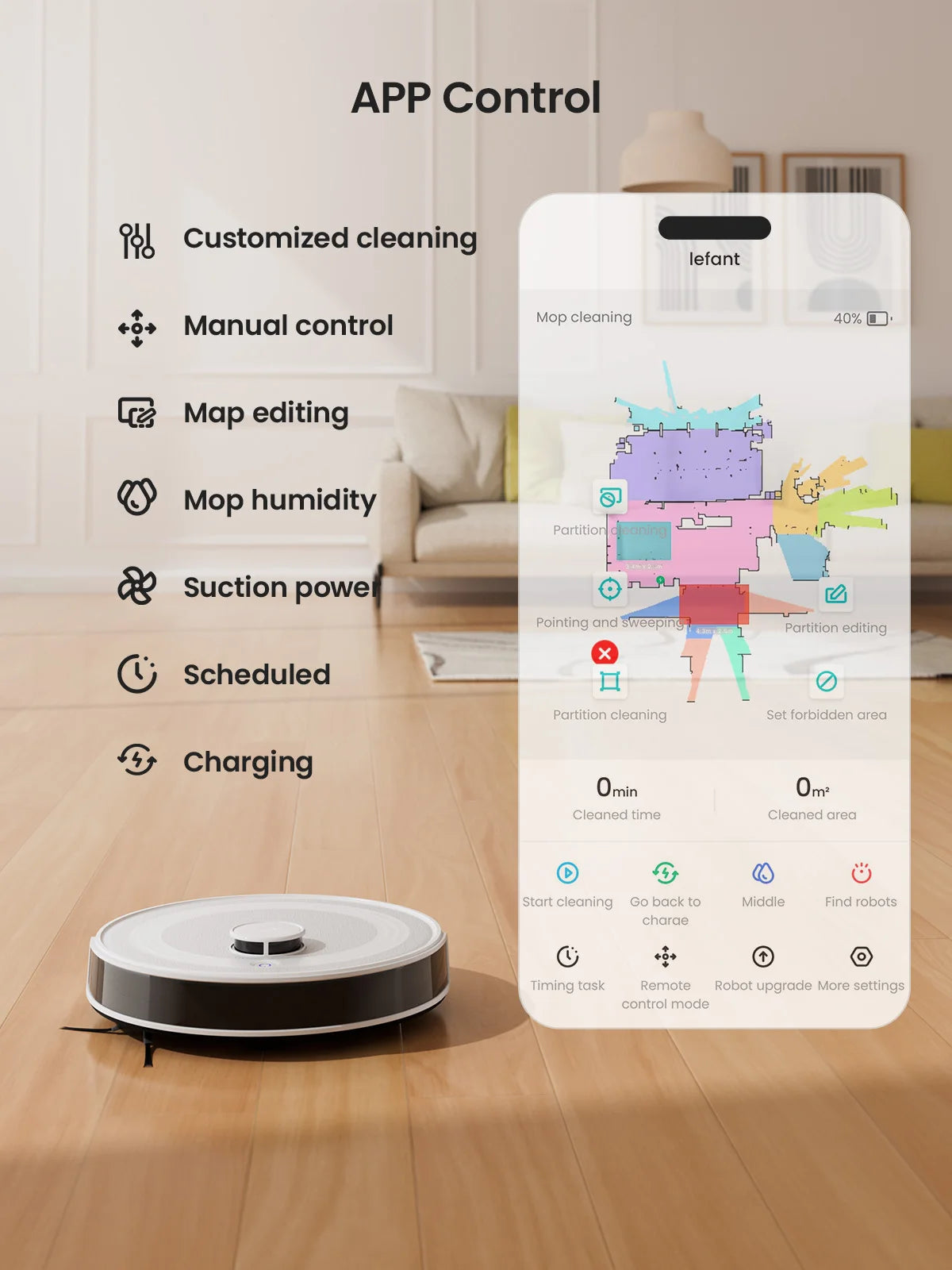 LEFANT M2 Robot Vacuum Cleaner, Laser Navigation dToF, 6000Pa, Anti-Tangle, Selected Area Cleaning, Ideal for Pet Hair, Carpets