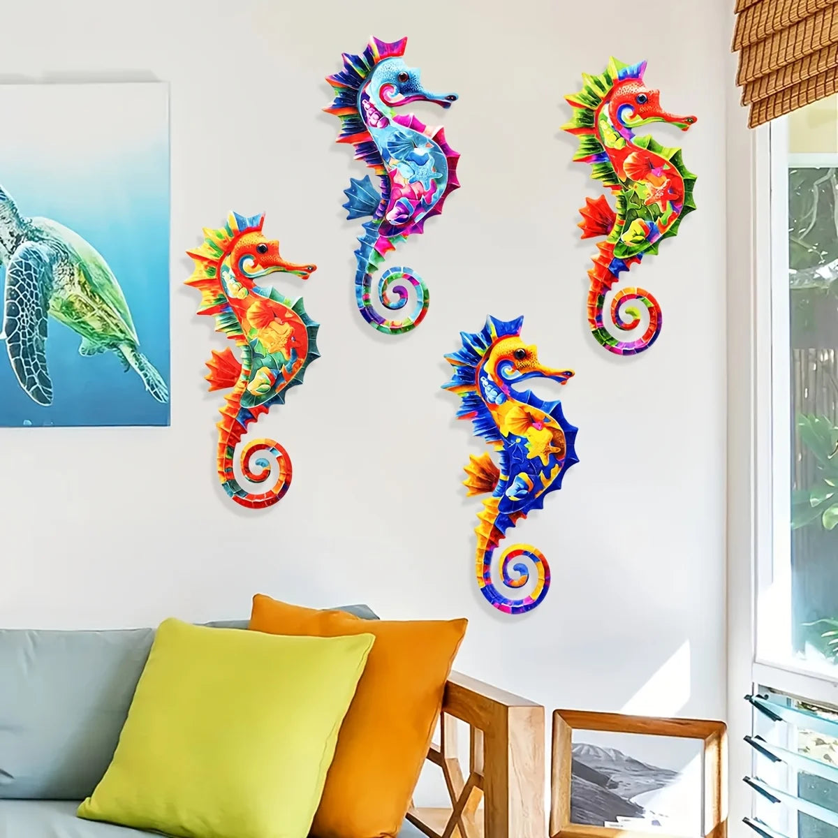 Eye-catching Metal Ocean Seahorse Wall Decor Hanging Wall Outdoor Garden Sculpture Statue Home Yard Pool Bathroom Living Room