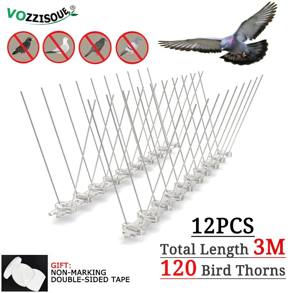 2-12PCS Balcony Anti-bird Pigeon Spikes and Bird Repeller Deterrent Anti Bird Repellent Stainless Steel Anti Bird Thorn Nail Kit