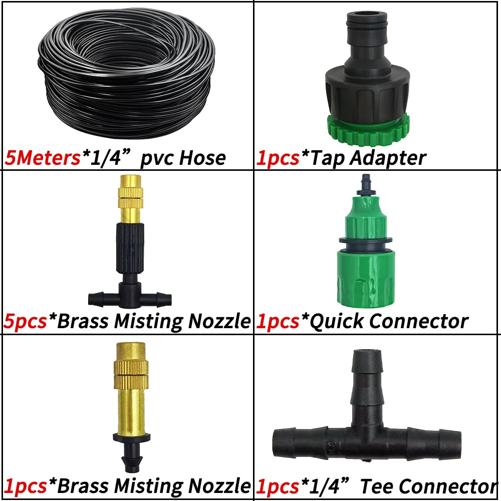 WUJIE 5M-30M Garden Irrigation Outdoor Misting Cooling System Watering 1/4'' Brass Atomizer Nozzles 4/7mm Hose Patio Greenhouse