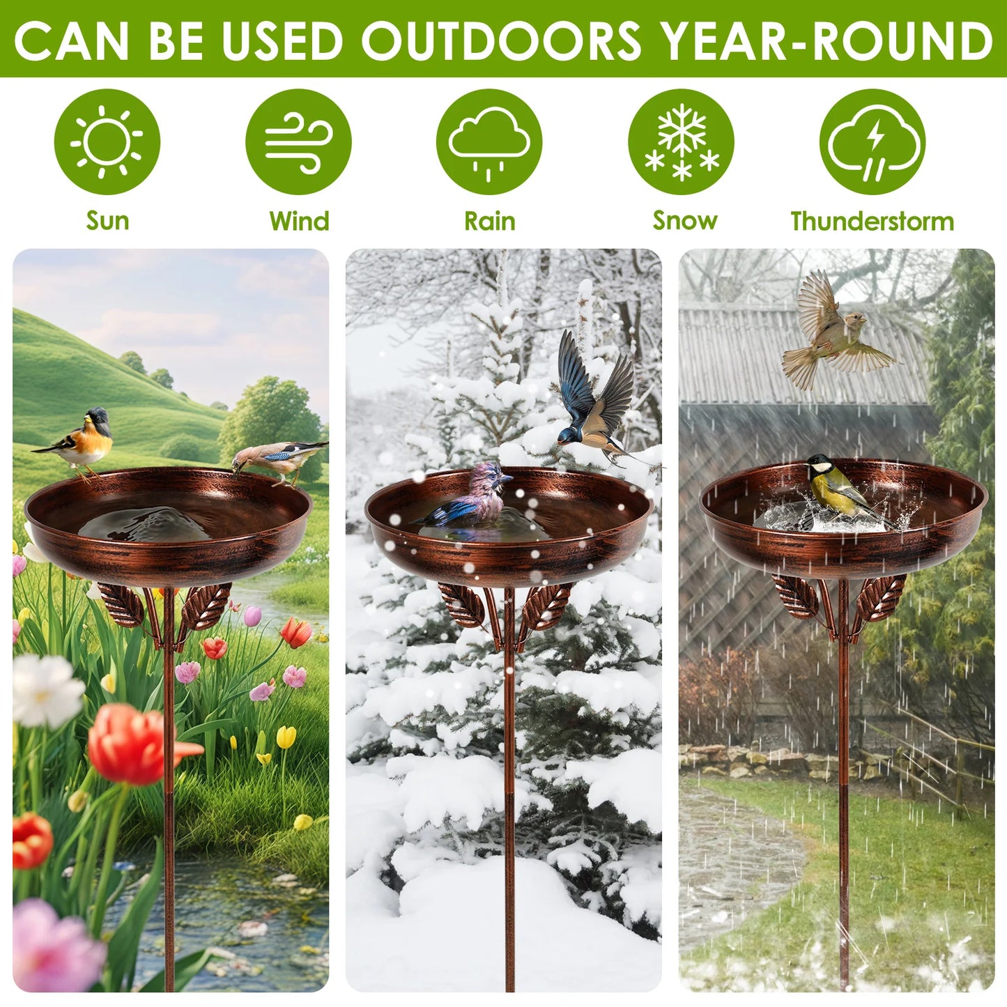 Bird Bath Feeder Bowl Metal Garden Birdbath with 5 Prong Stakes Outdoor Standing Bird Bath Bowls for Patio Outside Yard Decor