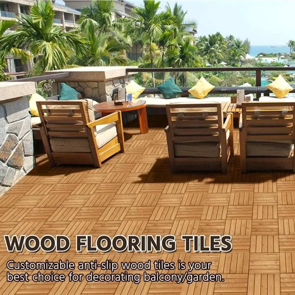 27PCS Interlocking Patio Deck Tiles Outdoor Flooring for Garden Poolside Fir Wood Indoor Natural Wood, Garden Floor Boards