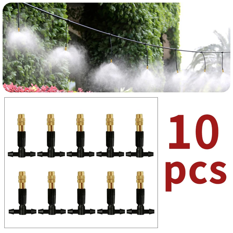 10-30M Outdoor Misting Cooling System 4/7PVC Garden Irrigation Watering Adjustable 1/4'' Brass Atomizer Nozzles Micro Sprinklers