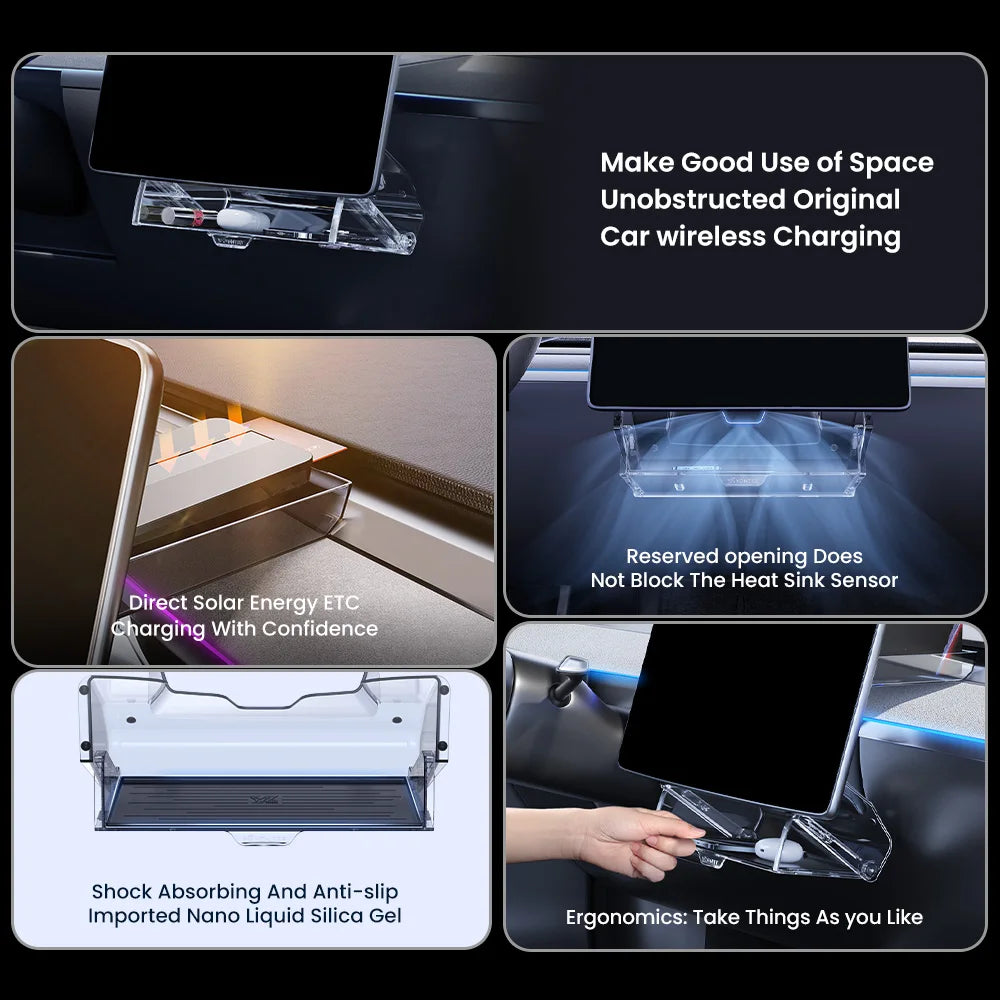 YZ For 2021-2025 Tesla Highland Model 3 Y Juniper Tray Magnetic Under Screen Hidden Storage Box Magnetic Hidden Screen Box