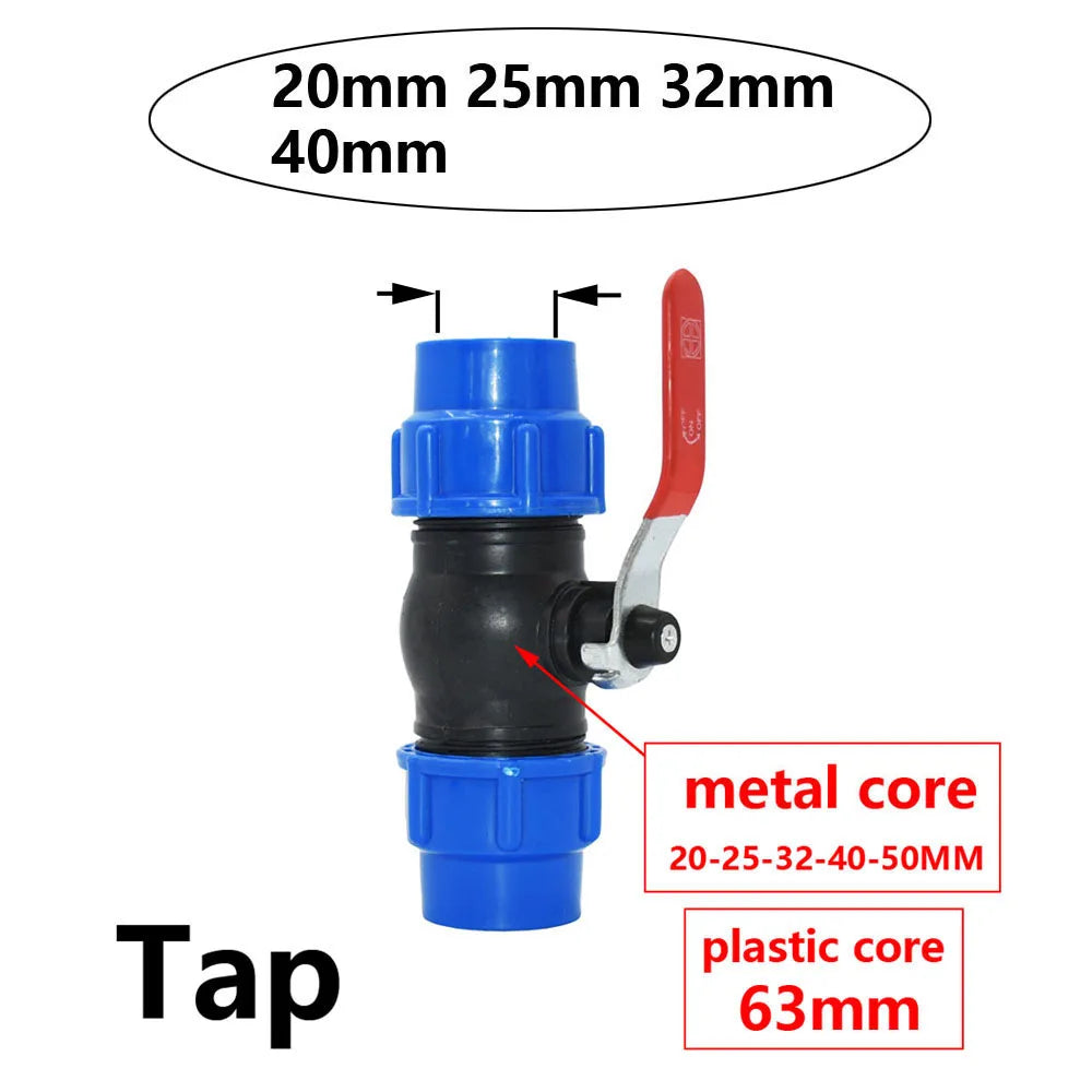 20/25/32/40/50/63mm PE Pipe Quick Connector Valve Tee Elbow Direct End plug Garden Tap Plastic Valve T-type Water Splitter
