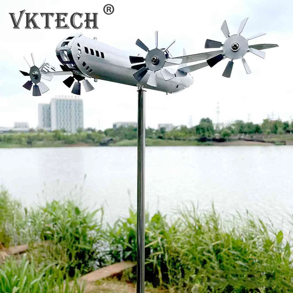 Metal Spinner Aircraft Windmill Handmade Wind Spinner Wind Energy Sculpture Airplane Wind Spinners for Outdoor Decor Garden Yard