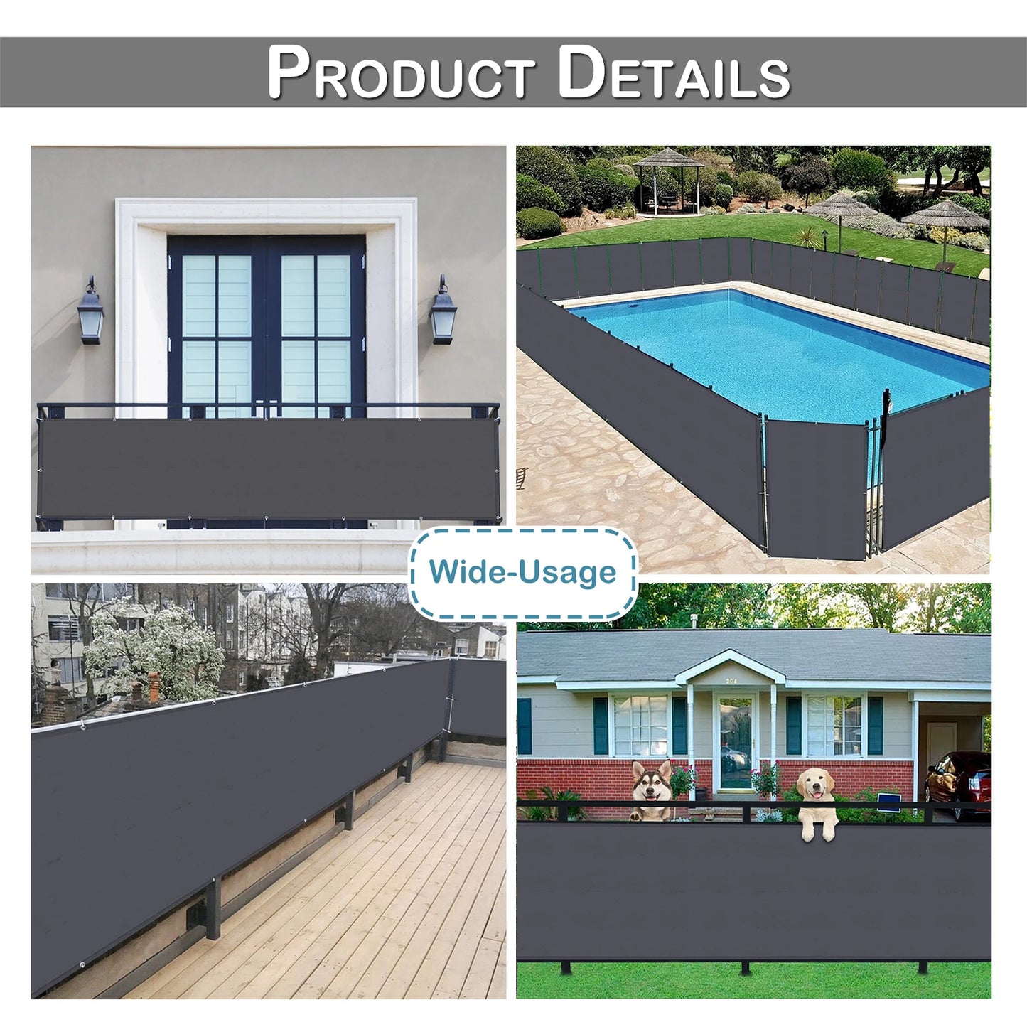 Balcony Privacy Screen Cover Fence Patio Waterproof Shade Cloth 70% UV Protection Shield Deck Shade Sail Garden Porch Pool Decor