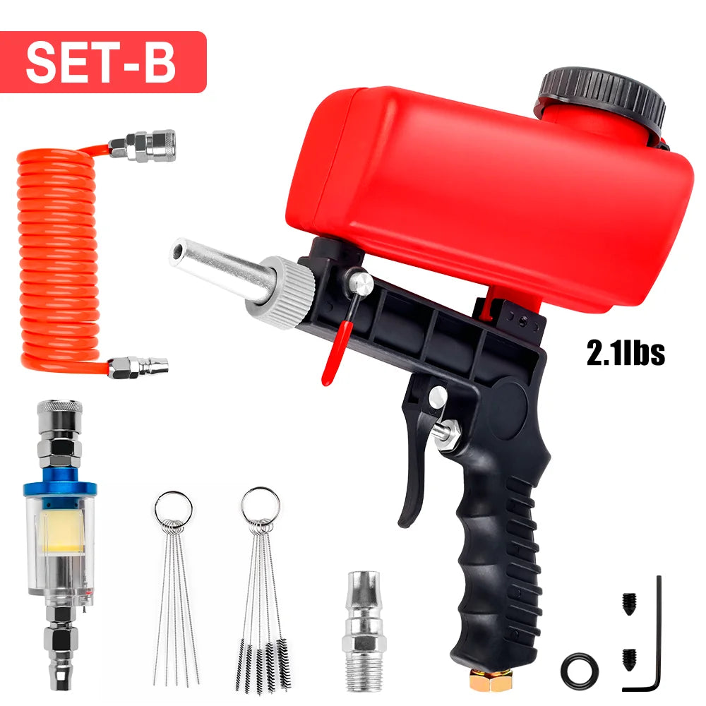 90psi Adjustable Pneumatic Sandblasting Gun, 2.1lbs Portable Home Sandblasting Machine, Cordless Gravity Small Handheld Air Tool