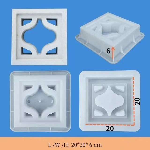 Wall Plastic Ventilation Tile Mold, Traditional 3D Geo Paver Mold, Hollow Square, Strong Concrete Cement Brick for Floor Decor