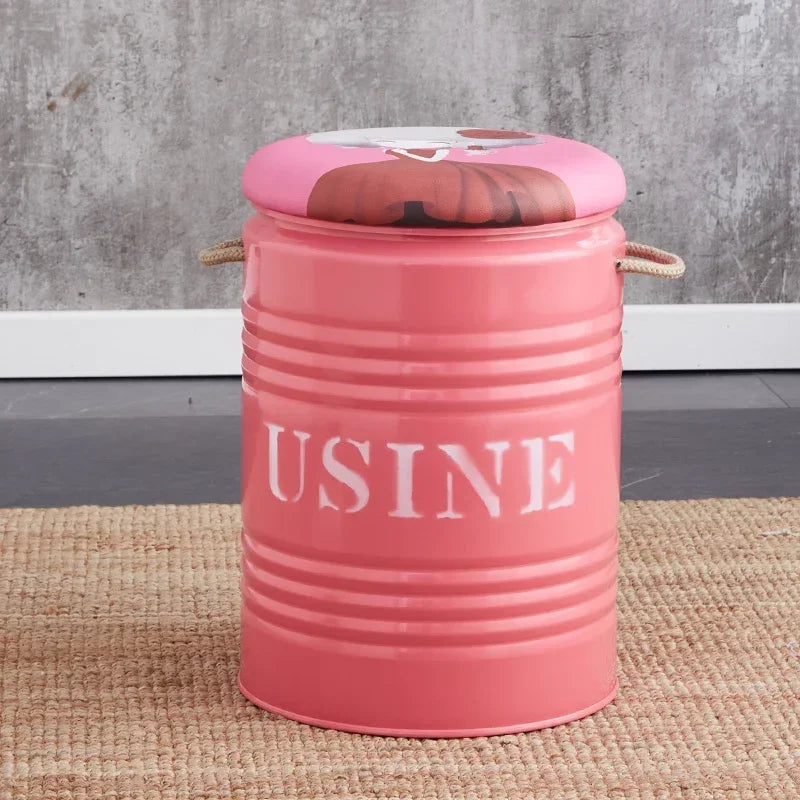 Paint Bucket Stool, Iron Art, Creative Storage Seat, Commercial Retro Low Stool, Bars, Shopping Malls Oil