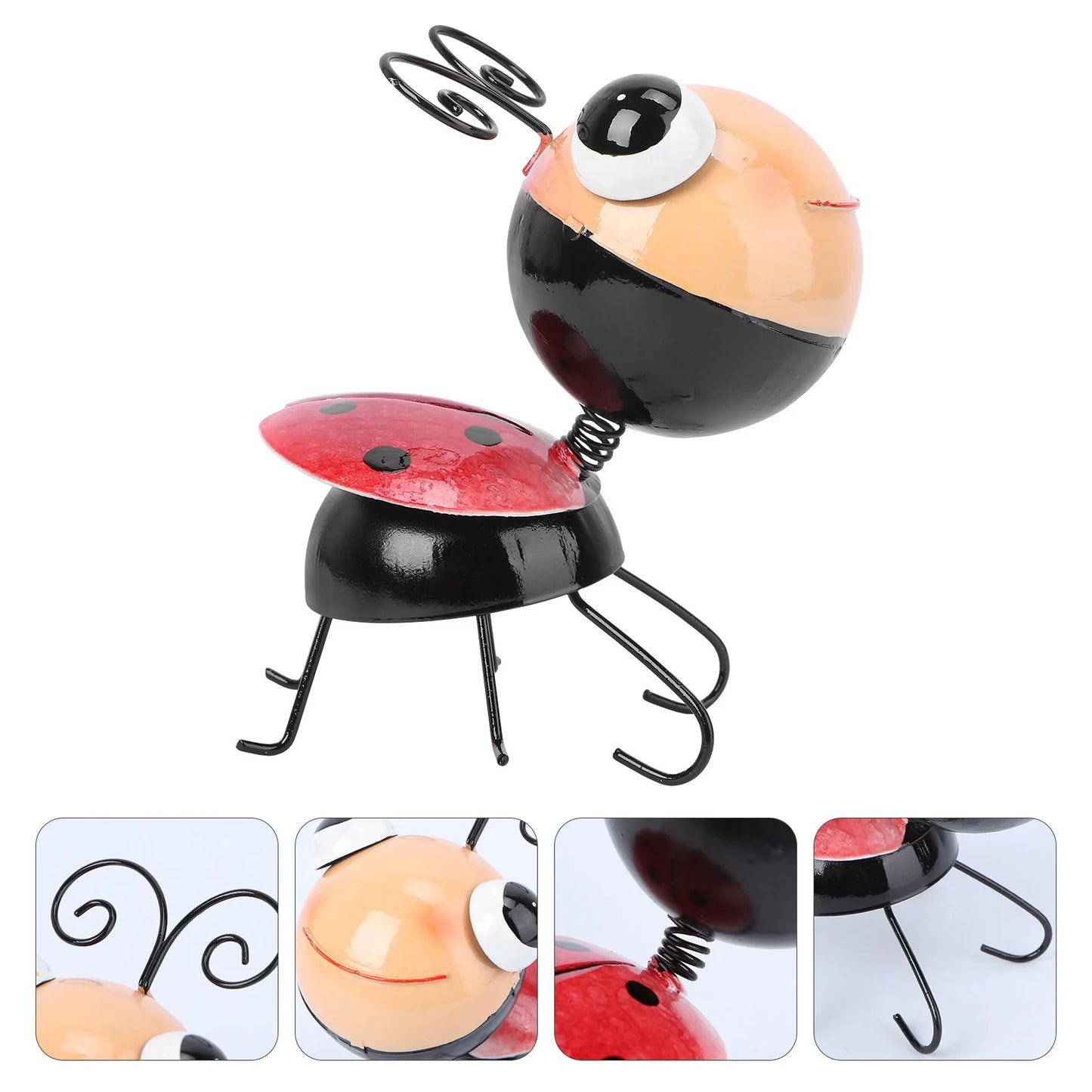 Cute Wrought Iron Ladybug Ornaments Miss Toys Fairy Garden Sculpture Yard Decor Bugs