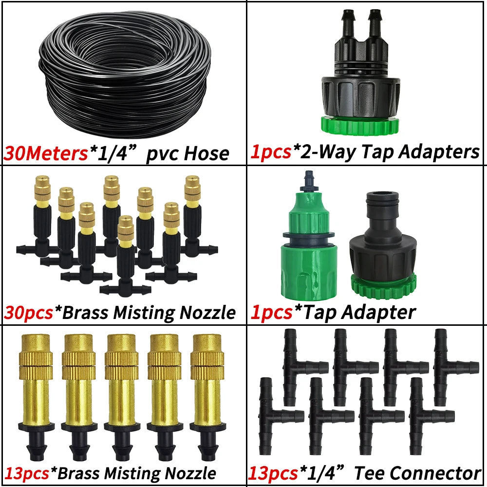 WUJIE 5M-30M Garden Irrigation Outdoor Misting Cooling System Watering 1/4'' Brass Atomizer Nozzles 4/7mm Hose Patio Greenhouse