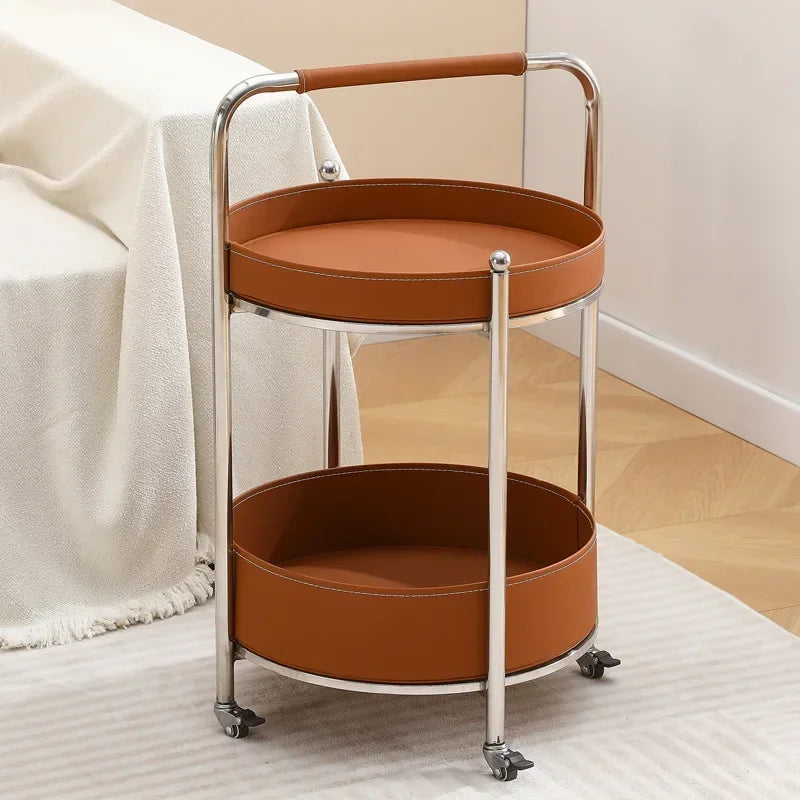 Creative Sofa Side Table with Storage, Internet Famous Coffee Table, Movable Leather and Stainless Steel Design, Modern
