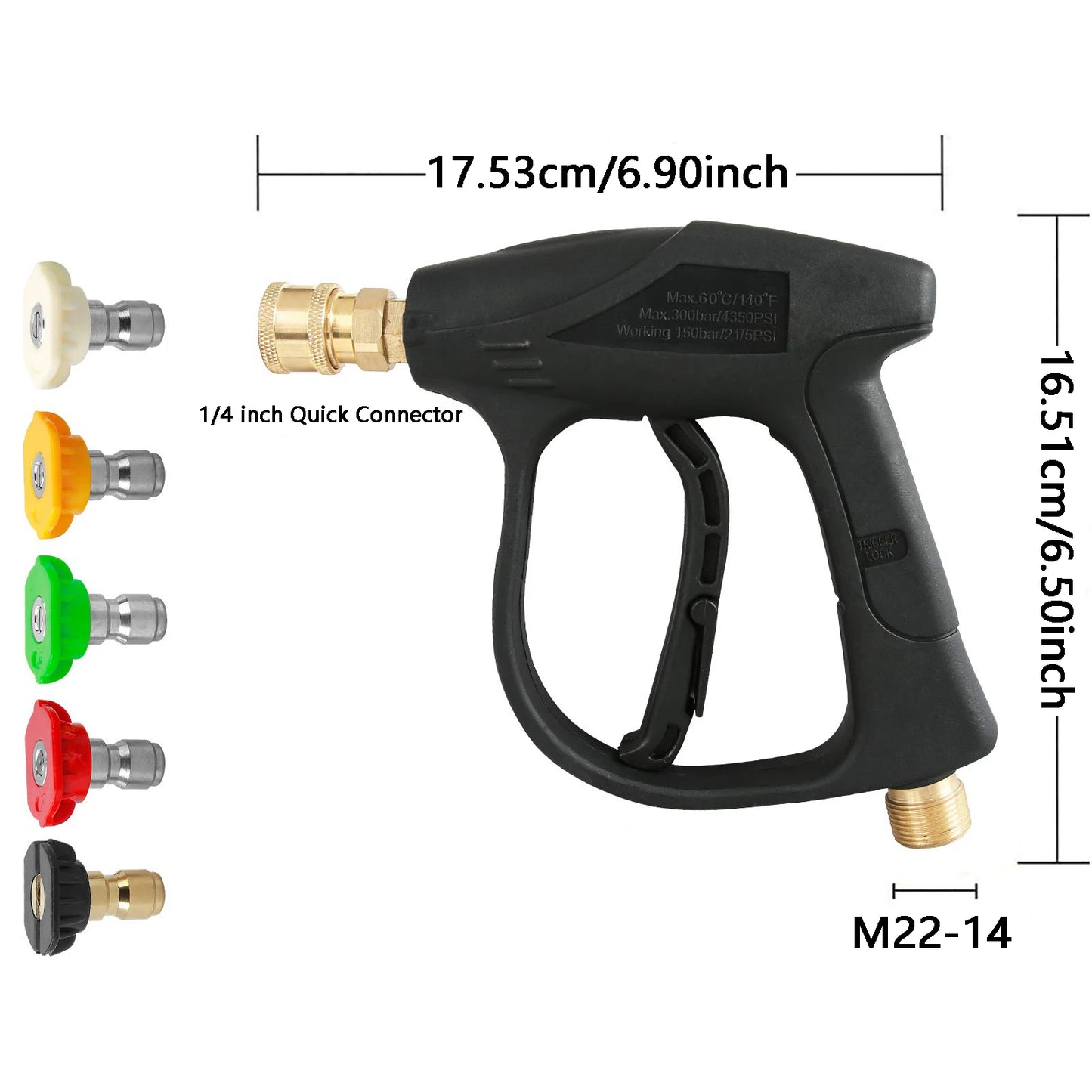 Short Handle High Pressure Washer Gun with 5 Replacement Spray Nozzle Tips For Car Washing And Garden Cleaning Tools