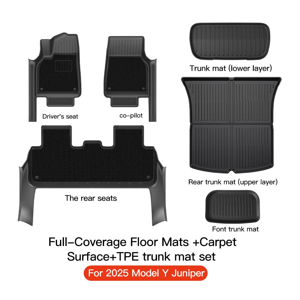 YZ for Tesla Model Y Juniper 2025 Floor Mats with Door Sill Protection Strips All-weather Floor Liner Cargo Mat Trunk Backrest