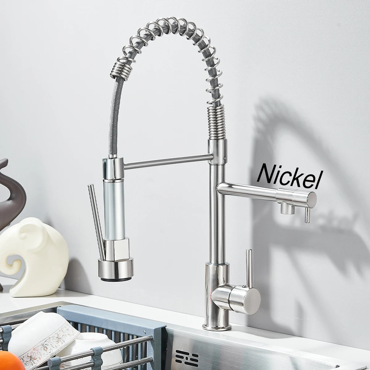 Black Pull Down Kitchen Faucet Dual Spout 360° Rotation Hot Cold Water Mixer Tap Single Handle Deck Mounted Kitchen Sink Crane