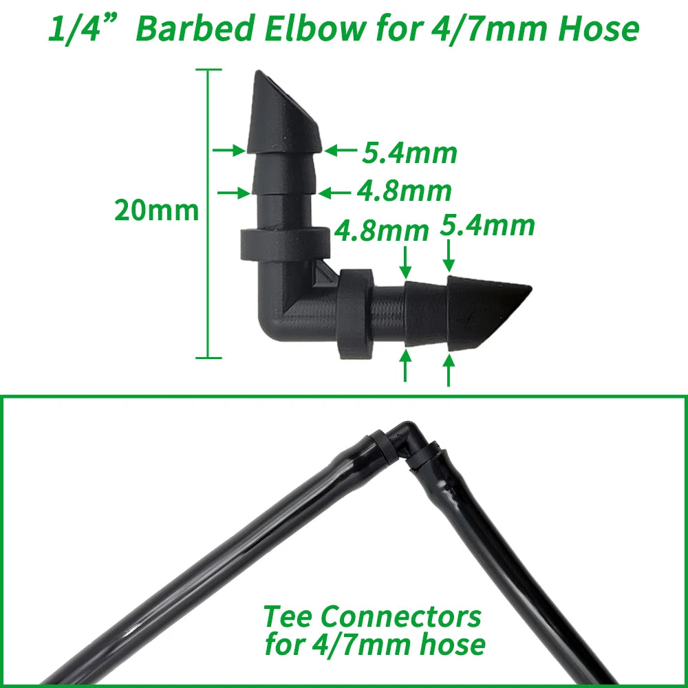4/7mm Hose Dripper Water Tee Connector Plastic Barbed 1/4" Pipe Tubing Watering Coupling Joint Garden Micro Drip Irrigation Tool