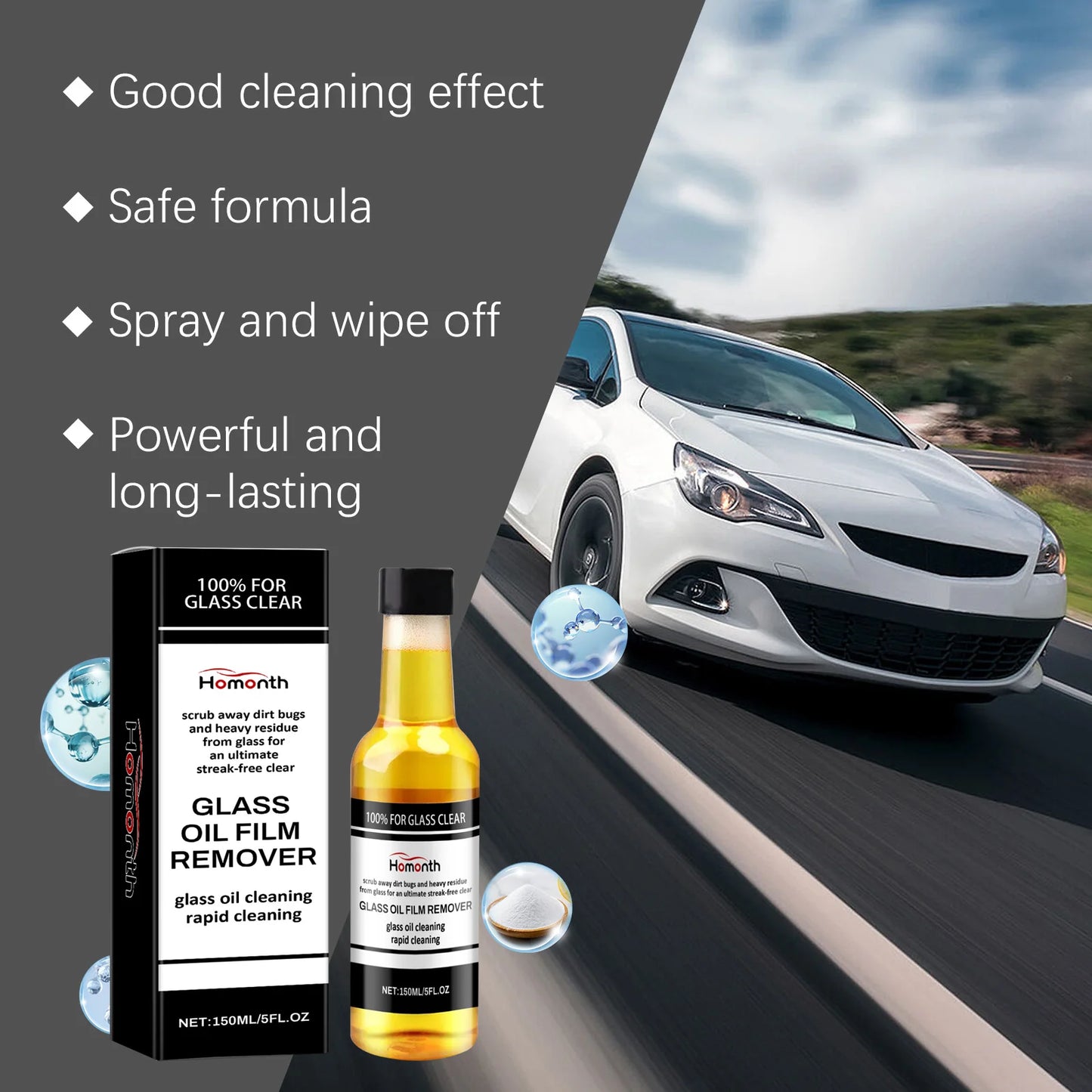 Homonth Glass Oil Film Remover Cleaning Agents Quickly Remove Stubborn Oil Film On Glass And Maintain Clear Vision 150ml