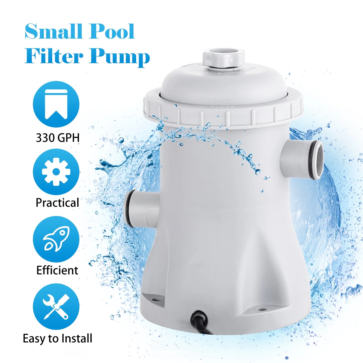 Pool Filter Pump 330 GPH Paddling Pool Electric Water Pump With 2 Pool Filter Cartridge Pool Pumps Above Ground Pool Filter Pump