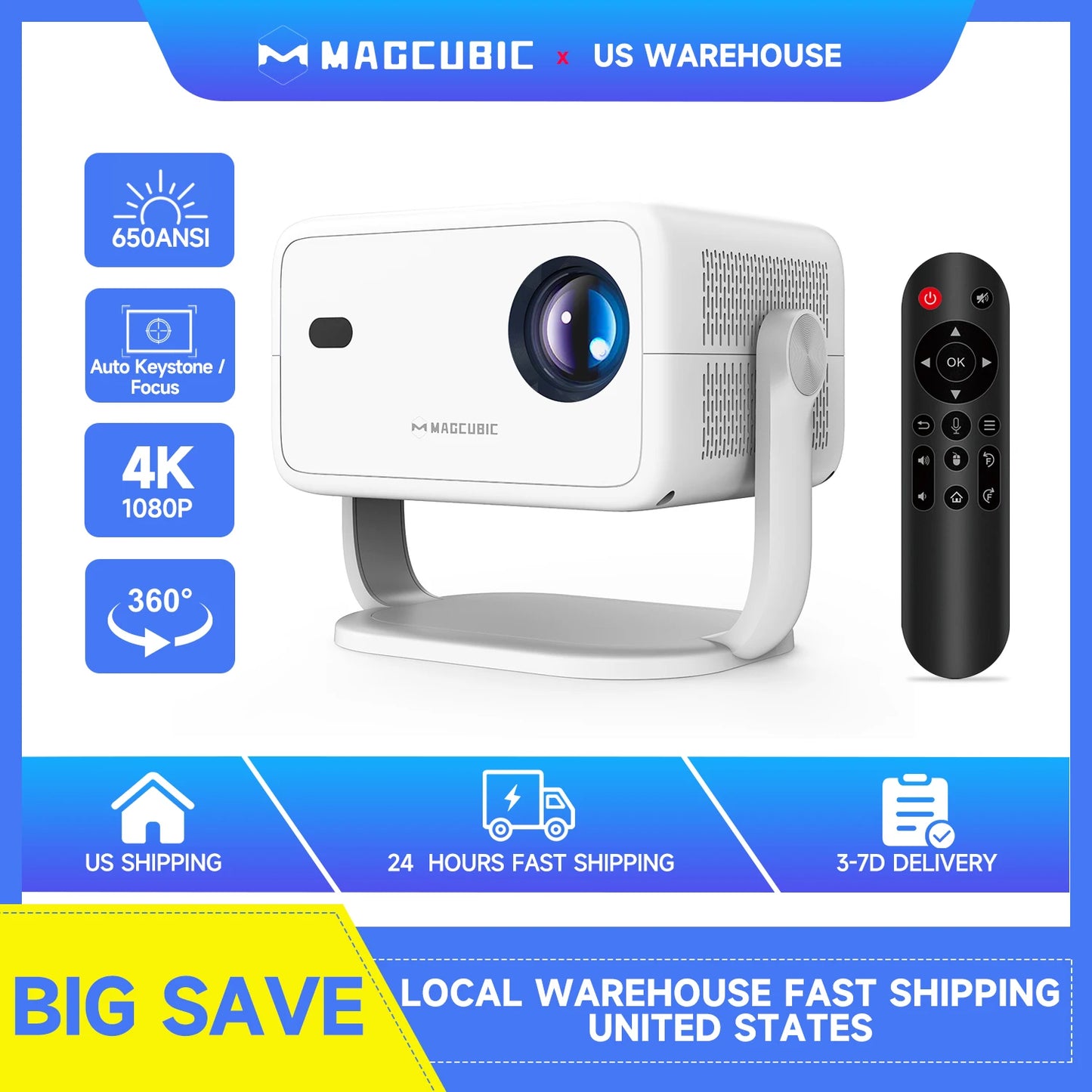 Magcubic L018 650 ANSI Projector: 1080P 4K, Auto Focus/Keystone, Android 11, WiFi6, BT5.2, 360° Portable Home Cinema | AlluCanFind