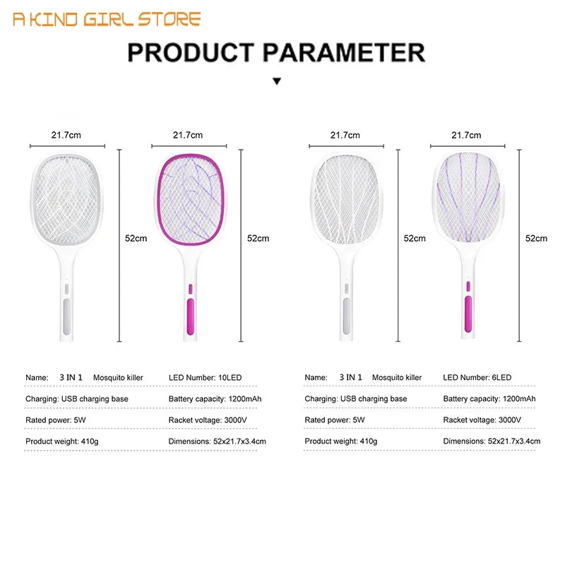 10LED Trap Mosquito Killer Lamp Electric Flies Swatter USB Rechargeable Summer Mosquito Trap Racket Anti Insect Bug Zapper 3000V