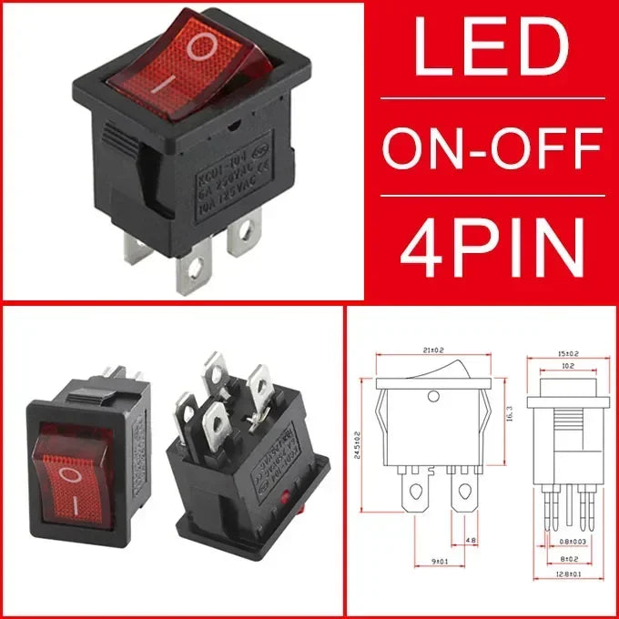 10/30/100Pcs KCD1 Snap-in Boat Rocker Switch Toggle Power SPST ON-OFF 2/3/4 Pin AC 250V 6A 125V 10A 2Pin Position Snap Switch