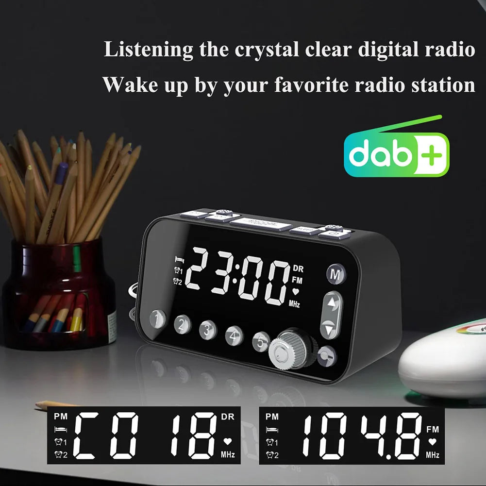 Digital Desktop Radio Alarm Clock Dual USB Charging Port LED Display DAB FM Broadcasting Radio with Antenna European