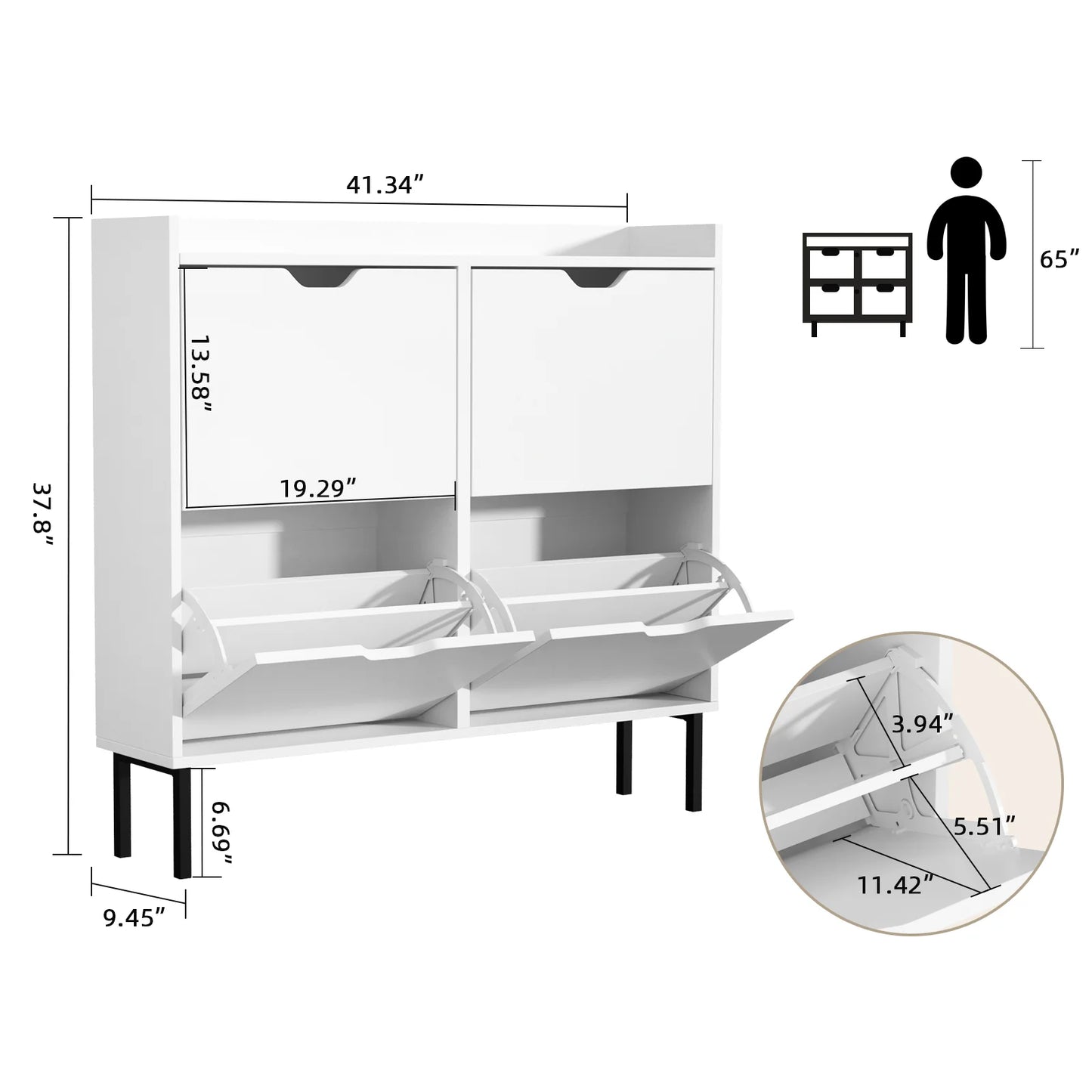VOWNER Shoe Storage Cabinet with 4 Flip Drawers, Freestanding Shoe Cabinet