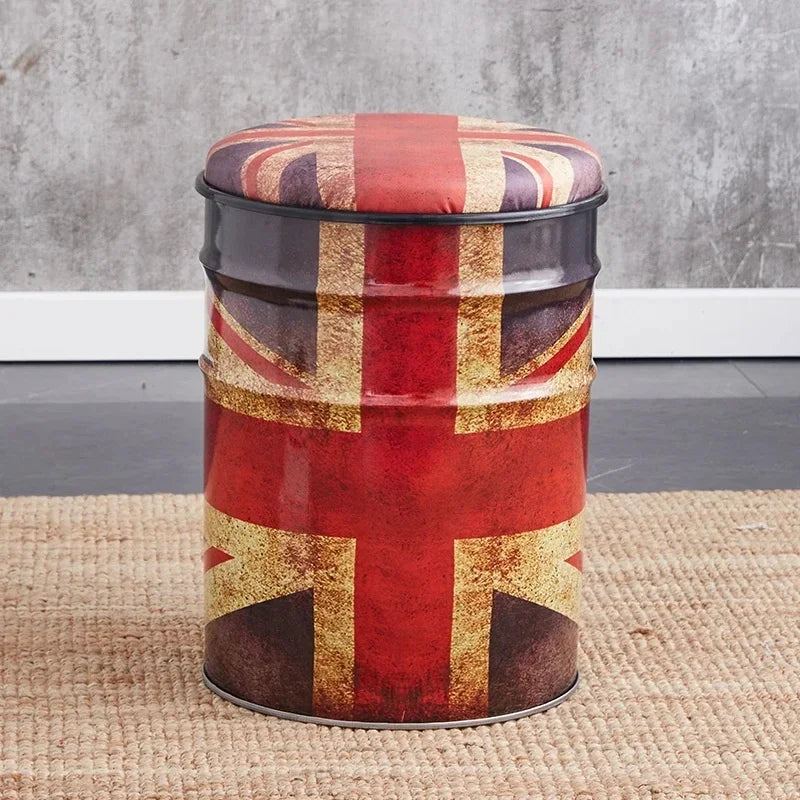 Paint Bucket Stool, Iron Art, Creative Storage Seat, Commercial Retro Low Stool, Bars, Shopping Malls Oil