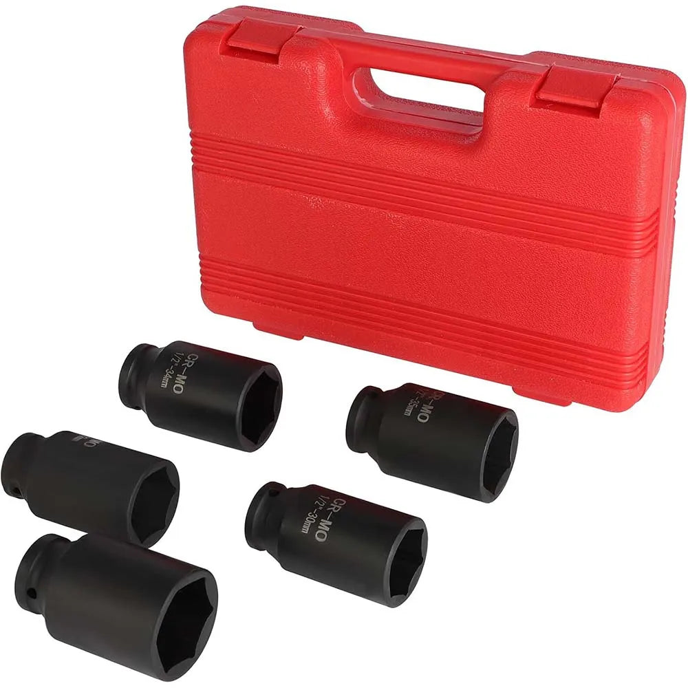 SCITOO 5Pcs 1/2Deep Spindle Axle Nut Socket Set 12 Point Metric 30 32 34 35 36Mm