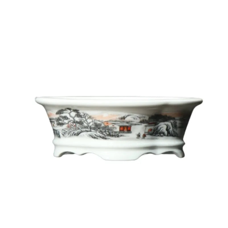 2025 Yixing Purple Sand Flowerpot Ceramic Hand-Made Landscape Bonsai Pot Chinese Style Classical Flower Pot Home Decor 1PCS