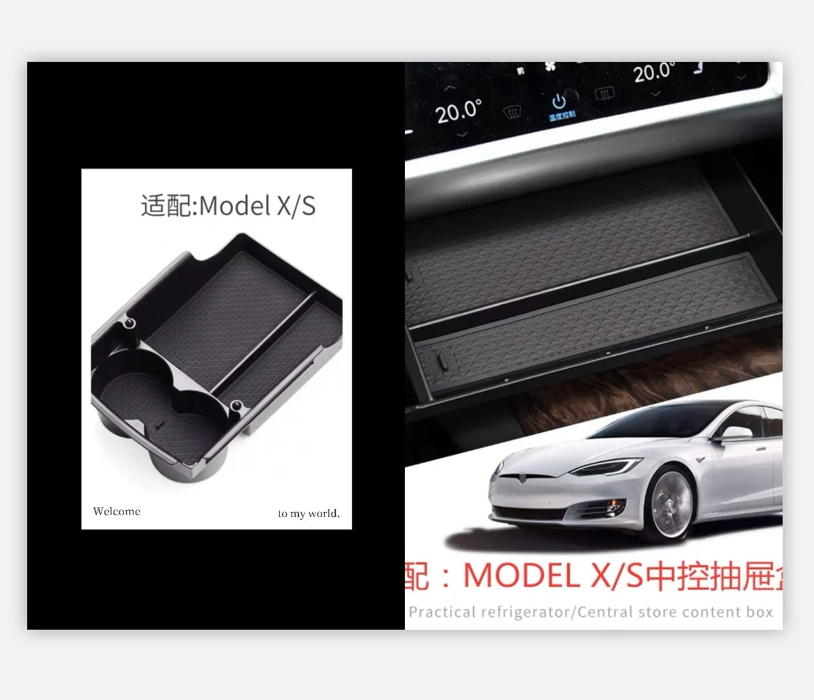 For Tesla Model X central storage box modification Model S central interior storage box decoration