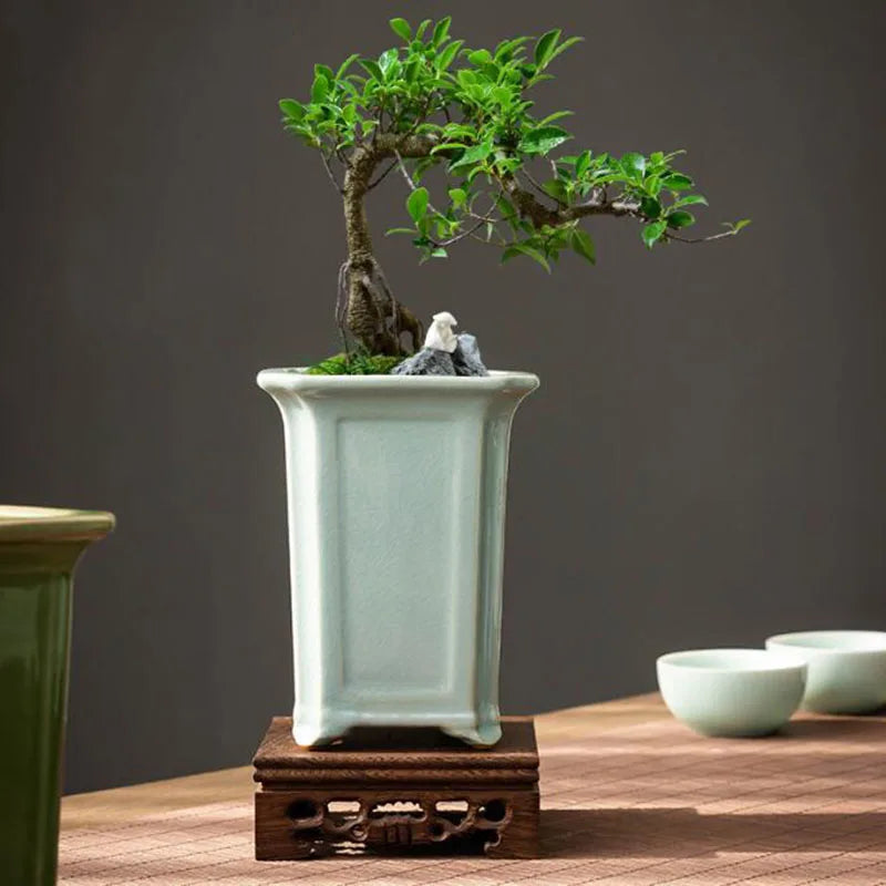Creative Geyao Ice Crack Chinese Style Orchid Plant Pot Flowerpot Desktop Ornaments Vase Bonsai Container Planter Home Decor