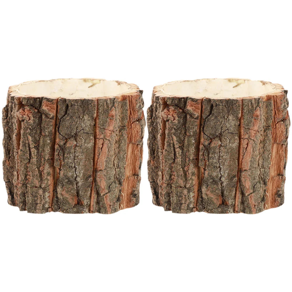 2 Pcs Flower Bucket Planter Log Holder Tree Stump Wood Decor Plant Pots Barrel Planter Garden Supplies Wooden Vase Rustic