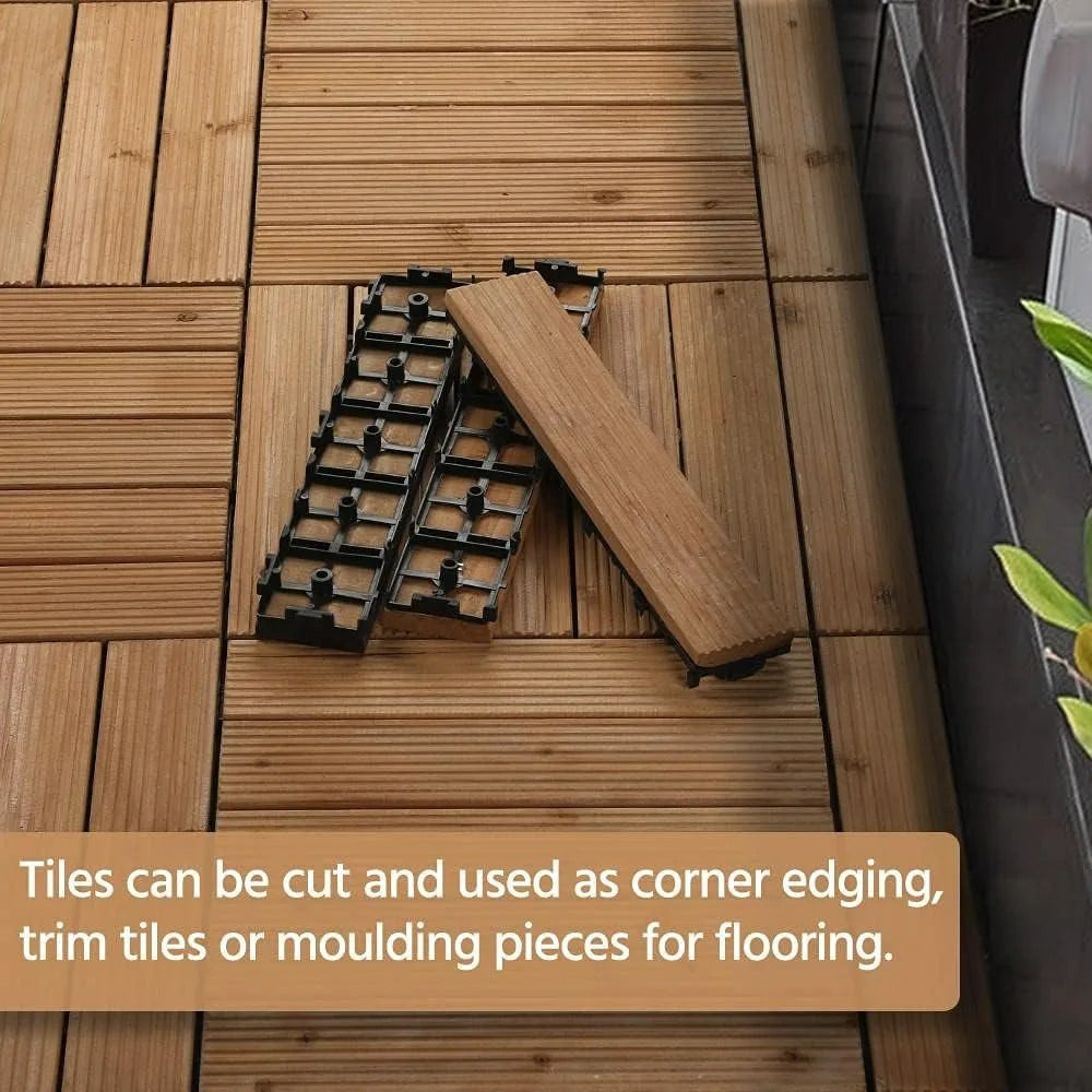 27PCS Interlocking Patio Deck Tiles Outdoor Flooring for Garden Poolside Fir Wood Indoor Natural Wood, Garden Floor Boards