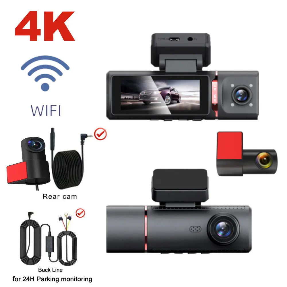 3 Channel Car DVR UHD 4K 3-Lens Inside Vehicle Dash Cam Three Way Came