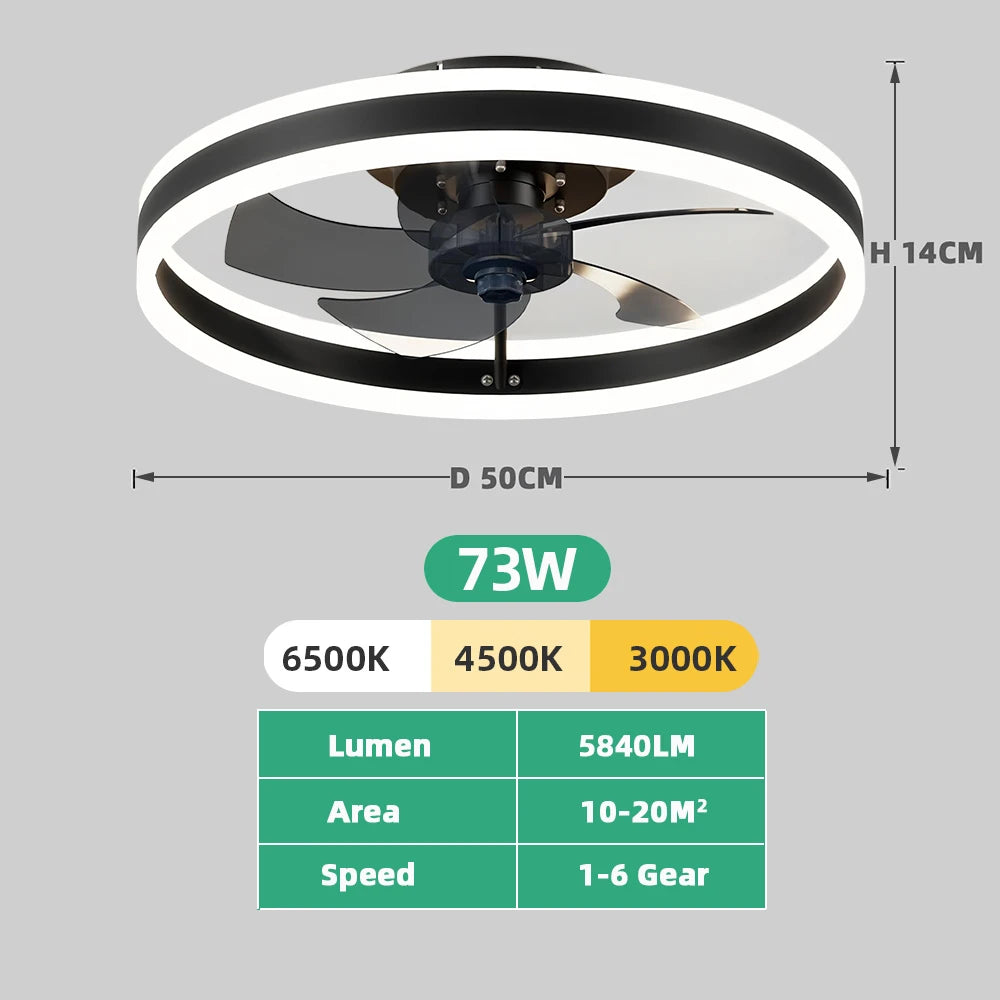 Jelena Silent Ceiling Fan with Remote Control and APP Dimming 6-speed Adjustment LED Fan Light Bedroom Living Room Decoration