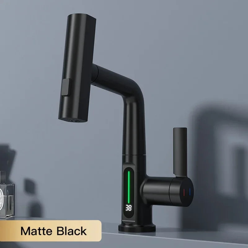 LED Intelligent Temperature Display Kitchen Faucet Hot and Cold Water Outlet Kitchen Sink Faucet Pull Type Sink Faucet Tap