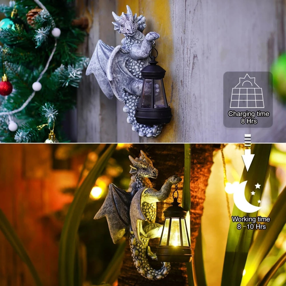 Dragon Tree Hugger Solar Lantern Garden Statue Resin Dragon Decor for Outdoor Perfect Garden Gift Yard Decor