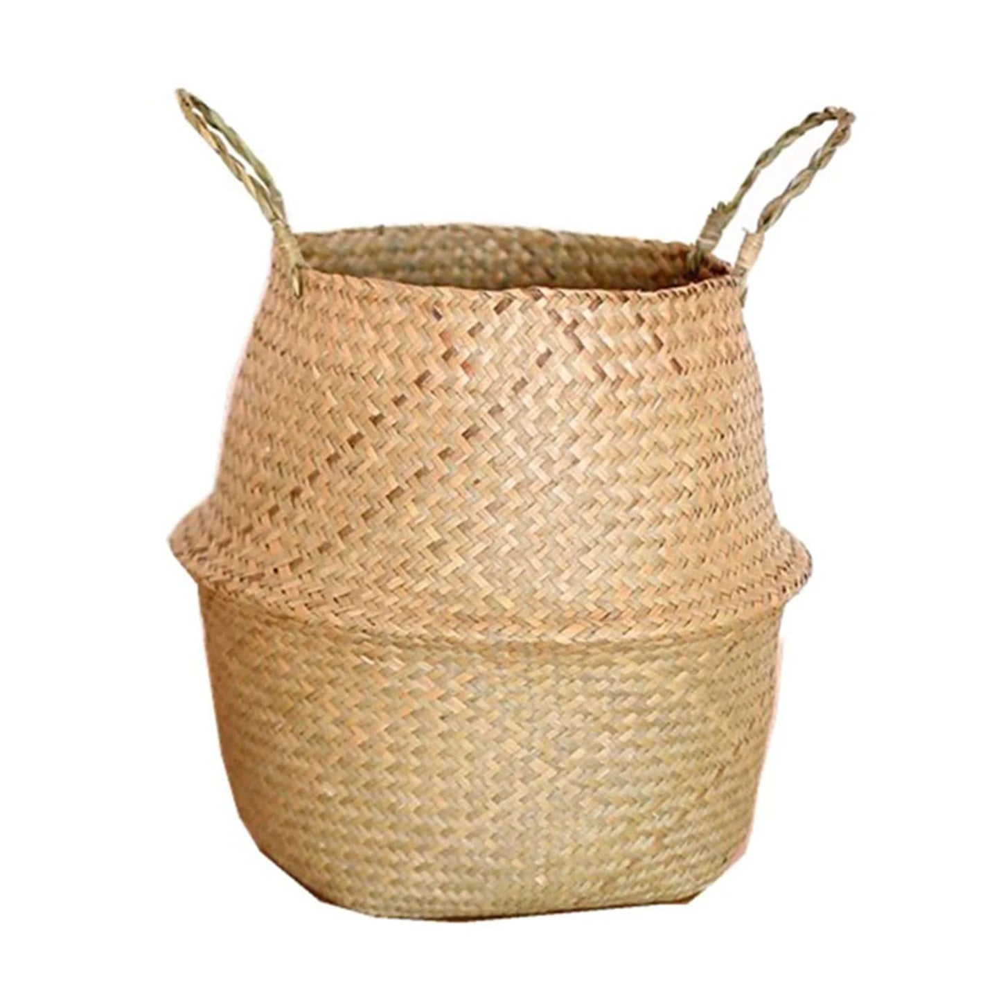 Seagrass Wickerwork Basket Portable Dirty Laundry Hamper Storage Basket Garden Plant Basket Home Decor