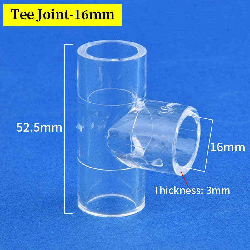 16mm Clear Acrylic Pipe Aquarium Fish Tank 90° Elbow Tee End Plug Connector Plexiglass Water Supply Tube Fittings DIY Connector