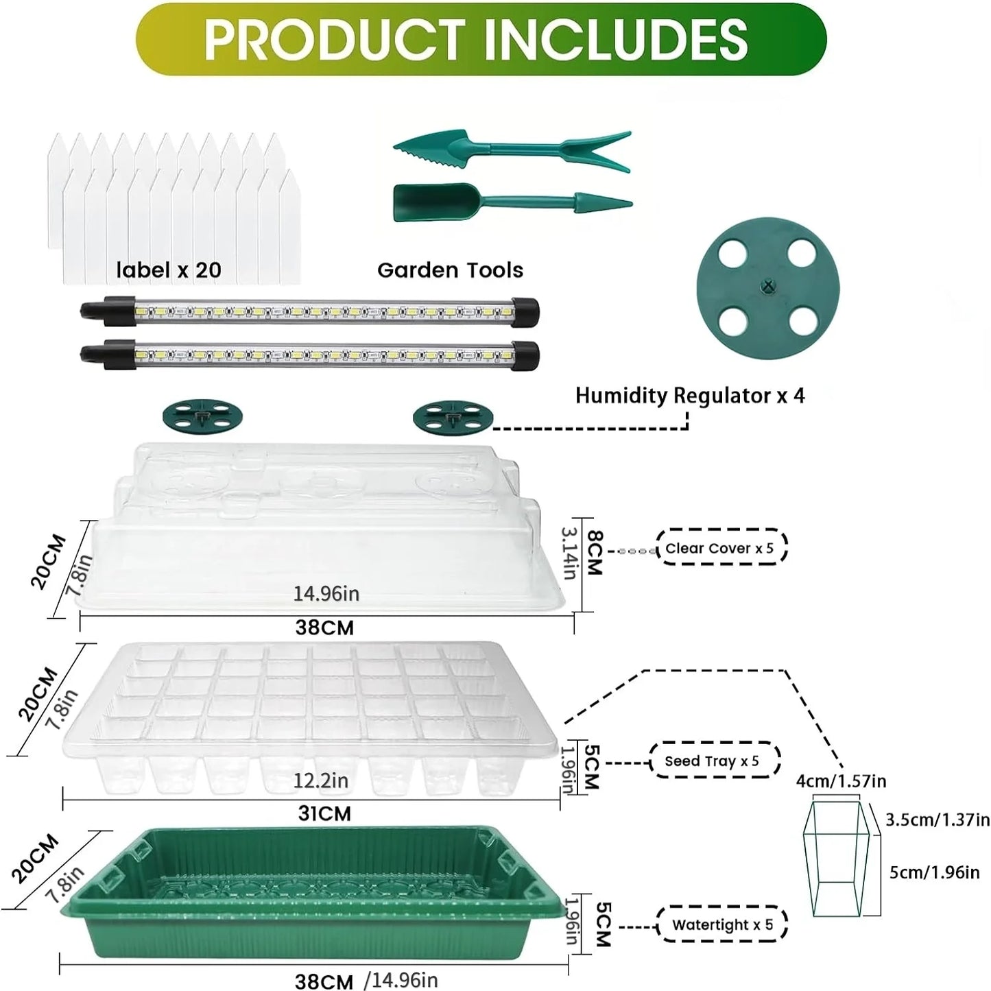 Seed Starter Tray with Grow Light, 120 Cells Smart Timer Seed Starter Kit ,Adjustable Vents, Drainage Holes.